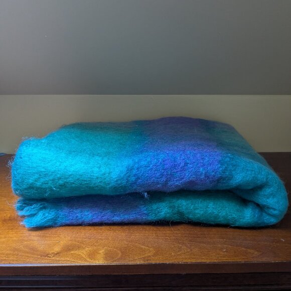 Avoca Handweavers Blanket Throw Mohair Wool Ireland Blue Purple Pink 65"x55" - Picture 4 of 11